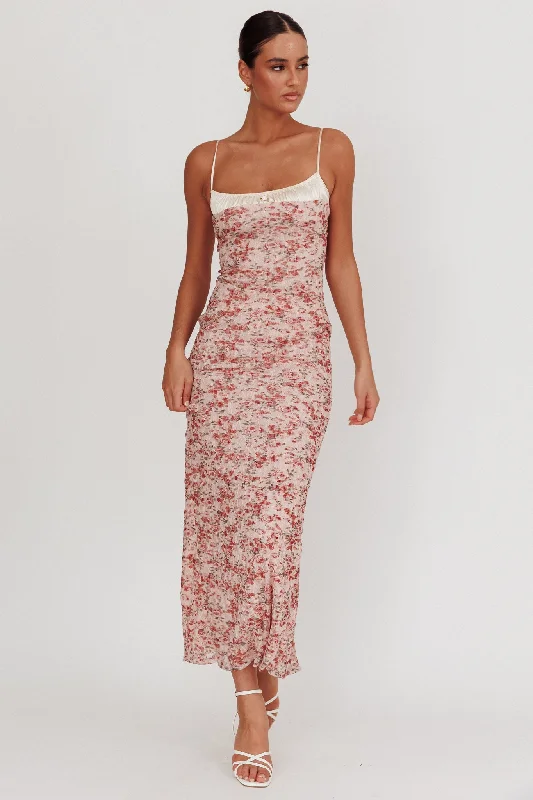 ladies-maxi-dress-draped-front-I'm Blushing Floral Lace Maxi Dress Rose