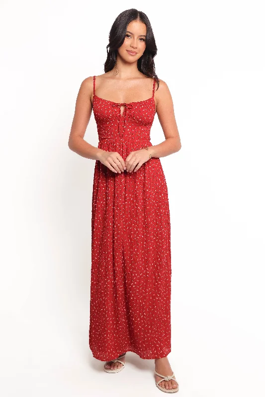 ladies-midi-dress-crochet-detail-Ariadne Midi Dress - Red