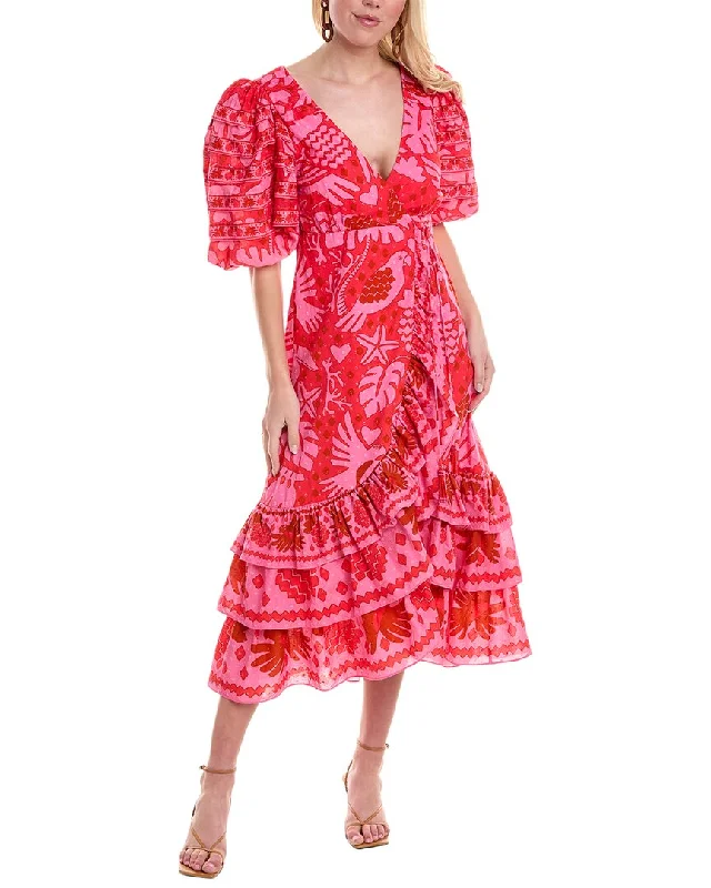 ladies-midi-dress-everyday-wear-FARM Rio Jungle Scarf Red Wrap Midi Dress