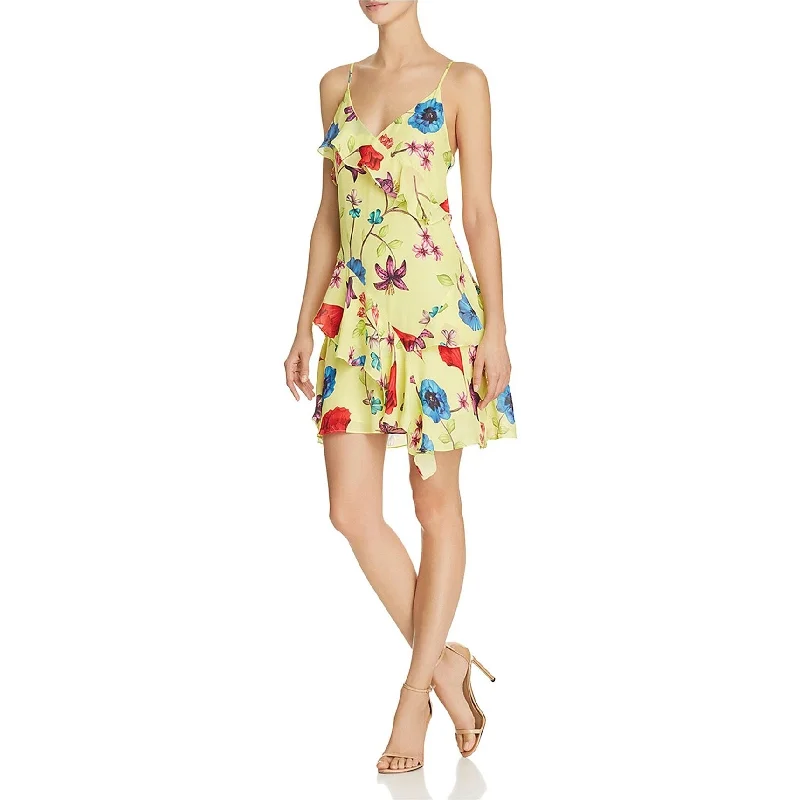 ladies-floral-dress-peony-print-Parker Womens Floral Ruffled Dress, Yellow, 2