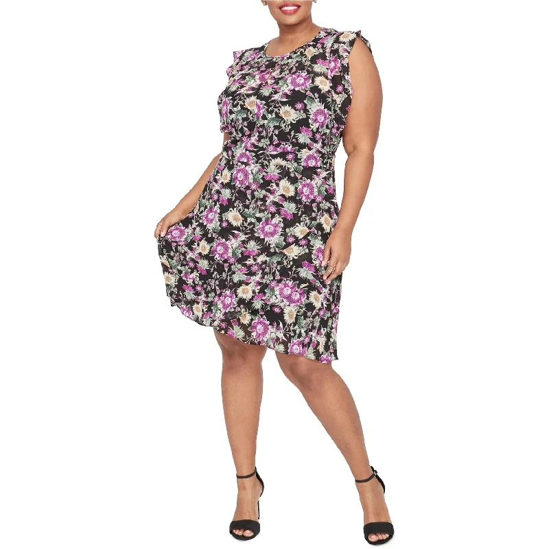 ladies-floral-dress-beach-coverup-Rachel Roy Womens Floral A-line Dress, Black, 18W