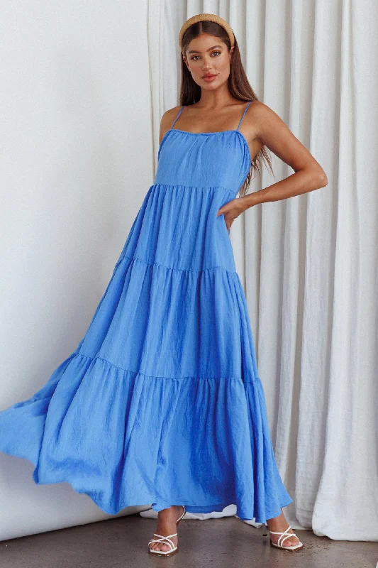 ladies-maxi-dress-one-shoulder-Bora Bora Tied Back Maxi Dress Blue