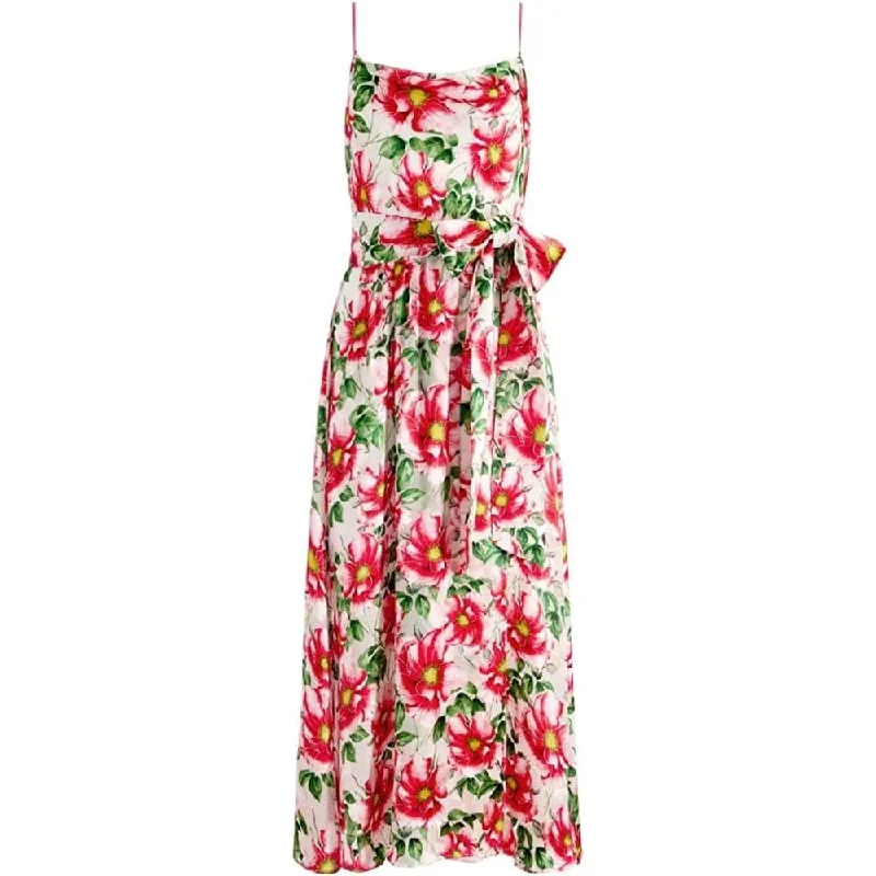 ladies-floral-dress-subtle-flowers-alice olivia Samantha Cowl-Neck Midi Dress Floral Print