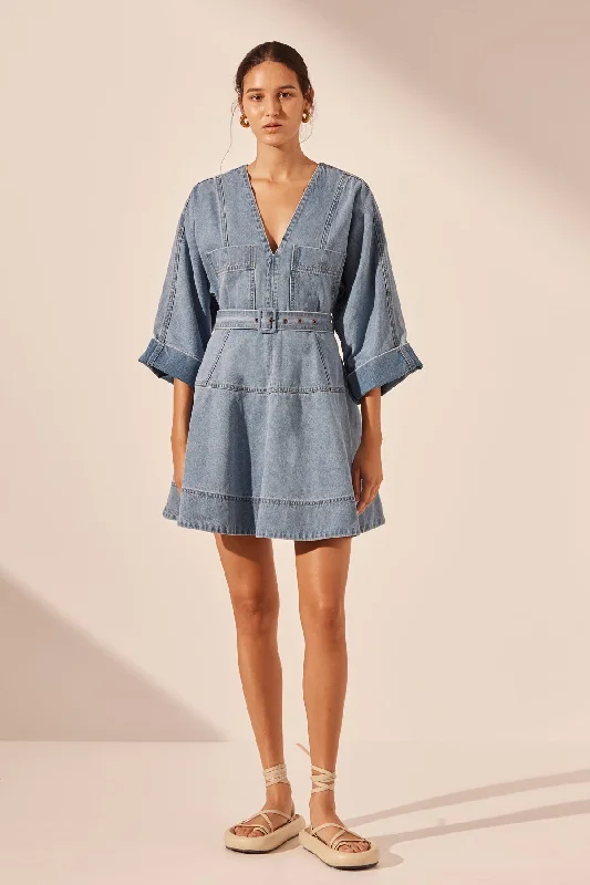 ladies-mini-dress-online-sale-STELLA PATCH POCKET MINI DRESS - MID BLUE