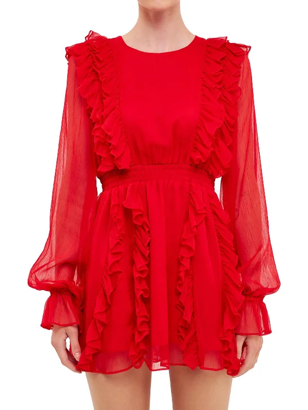 Womens Chiffon Ruffled Fit & Flare Dress