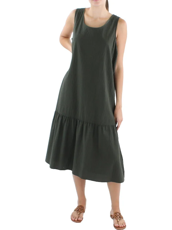 ladies-midi-dress-halter-neck-Womens Crinkle Midi Shift Dress