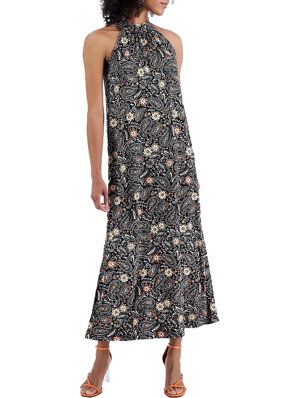 ladies-maxi-dress-high-neck-Womens Floral Paisley Print Maxi Dress