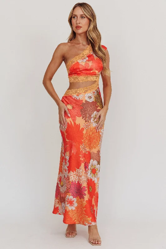 ladies-maxi-dress-padded-shoulder-Mahli One-Shoulder Cut-Out Maxi Dress Floral