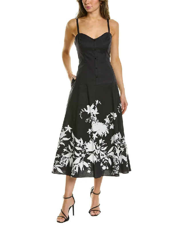 ladies-midi-dress-belted-waist-Marchesa Notte Floral Midi Dress