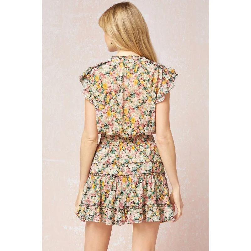 ladies-floral-dress-classic-design-Entro - Floral Smocked Tiered Dress