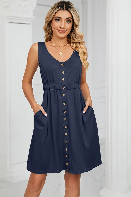 ladies-mini-dress-chic-look-Buttoned Wide Strap Mini Dress