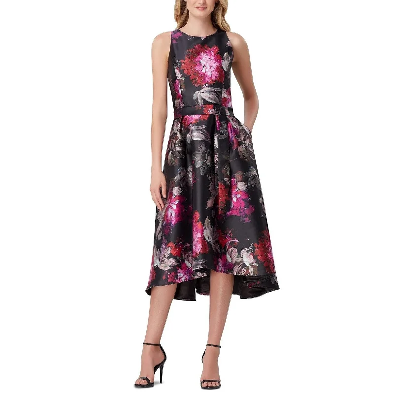 ladies-trumpet-dress-pastel-shade-Tahari ASL Women's Mikado Floral Fit & Flare Midi Dress Black Pink Size 2