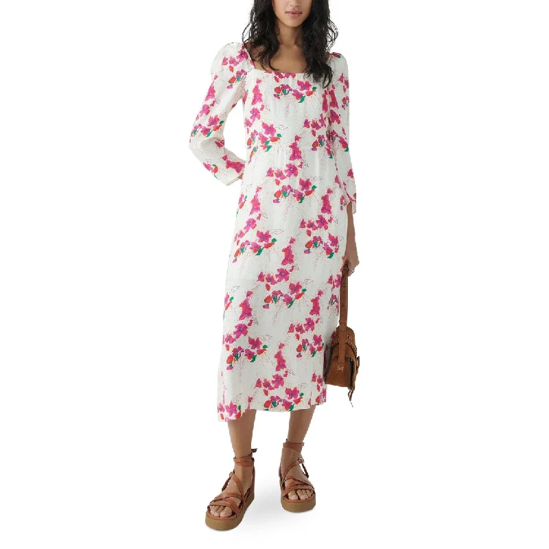 ladies-floral-dress-long-sleeve-ba&sh Women's Elonor Ivory Pink Floral Midi Dress