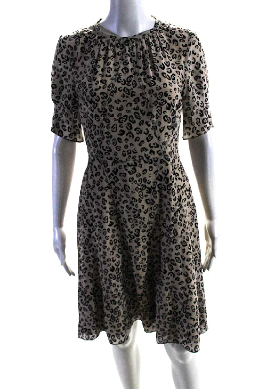 ladies-trumpet-dress-evening-wear-Altuzarra Womens Beige Silk Animal Print Crew Neck Fit & Flare Dress