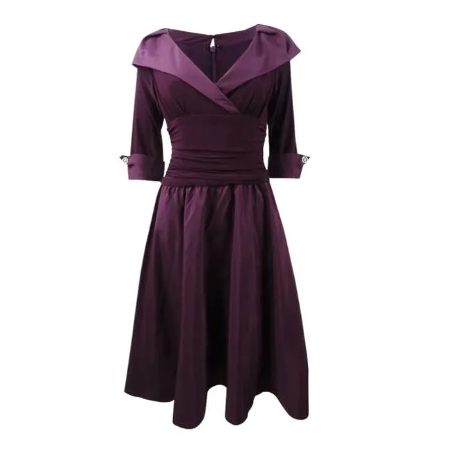 ladies-trumpet-dress-wrap-front-Jessica Howard Women's Portrait Collar Fit & Flare Dress Purple Size 12 Petite - 12 Petite