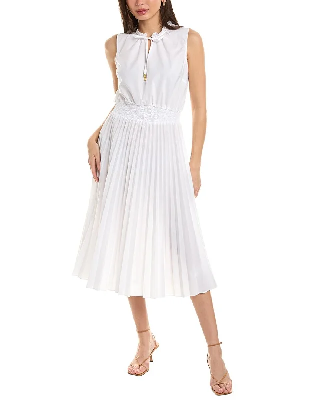 ladies-midi-dress-sunset-look-Ellen Tracy Smocked Waist Midi Dress