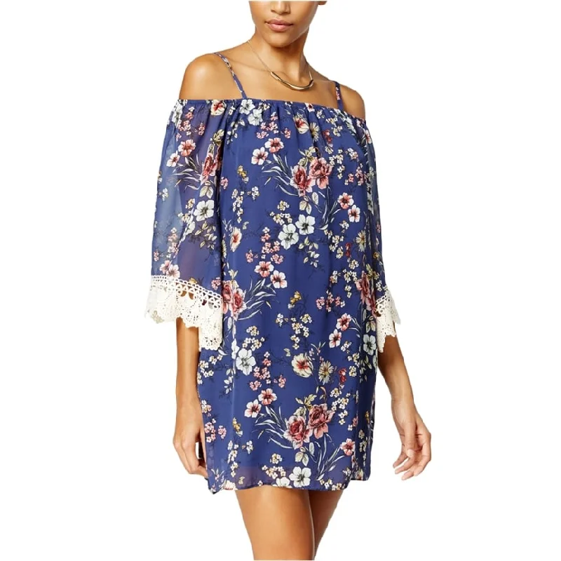 ladies-floral-dress-tropical-florals-BCX Womens Floral Off The Shoulder Sheath Dress, Blue, Large