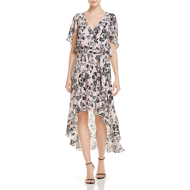 ladies-floral-dress-periwinkle-Parker Womens Demi Floral A-line High-Low Dress, Pink, Medium