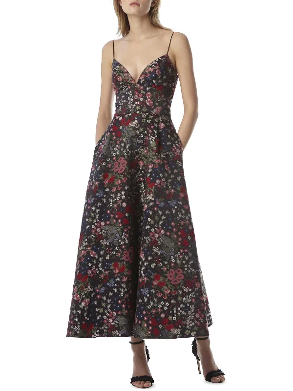 ladies-midi-dress-90s-vibe-Womens Floral Jacquard Midi Dress