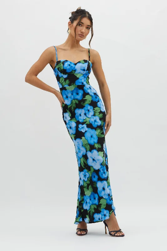 ladies-maxi-dress-work-to-play-Kasha Low Back Maxi Dress Floral Blue