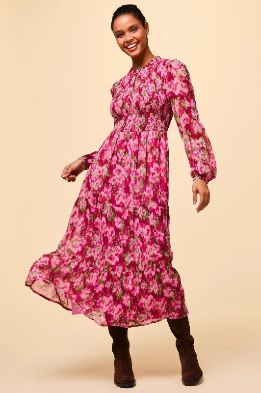 ladies-floral-dress-cotton-blend-Arabelle Dress | Hazy Floral Burgundy/Pink