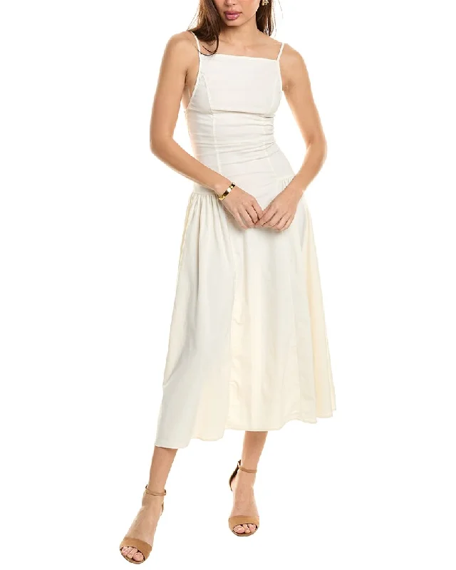 ladies-trumpet-dress-shimmer-finish-WeWoreWhat Flare Panel Linen-Blend Midi Dress