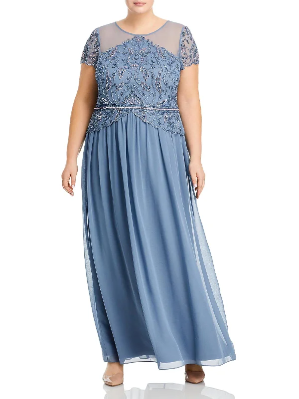 ladies-maxi-dress-one-shoulder-Plus Womens Beaded Maxi Evening Dress