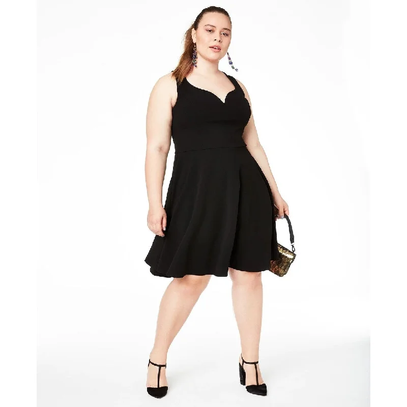 ladies-trumpet-dress-winter-fashion-B Darlin Women's Trendy Plus Size Open-Back Fit & Flare Dress Black Size 16