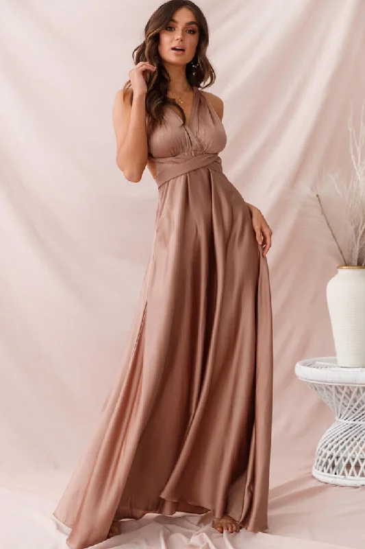 ladies-maxi-dress-elastic-hem-Ariana Multiway Maxi Dress Mocha