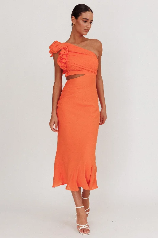 ladies-maxi-dress-shopping-day-Deanna One-Shoulder Ruffle Maxi Dress Orange