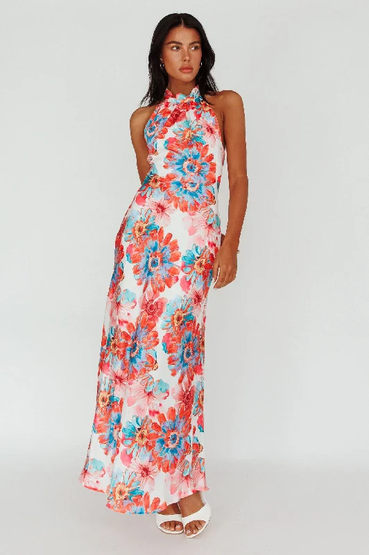 ladies-maxi-dress-party-wear-Shana Halterneck Maxi Dress Flowers Pink