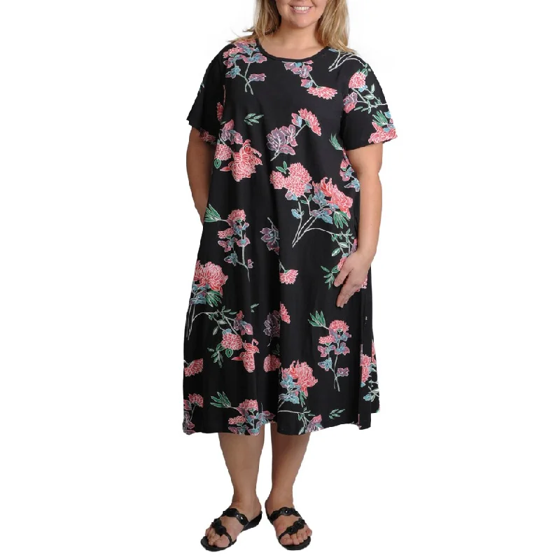 ladies-floral-dress-formal-event-La Cera Women's Plus Size Black Floral Print A-line Dress