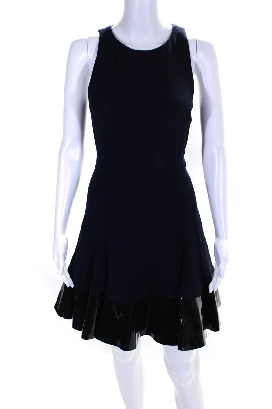 ladies-trumpet-dress-holiday-party-Cushnie Et Ochs Womens Blue Wool Crew Neck Sleeveless Fit & Flare Dress