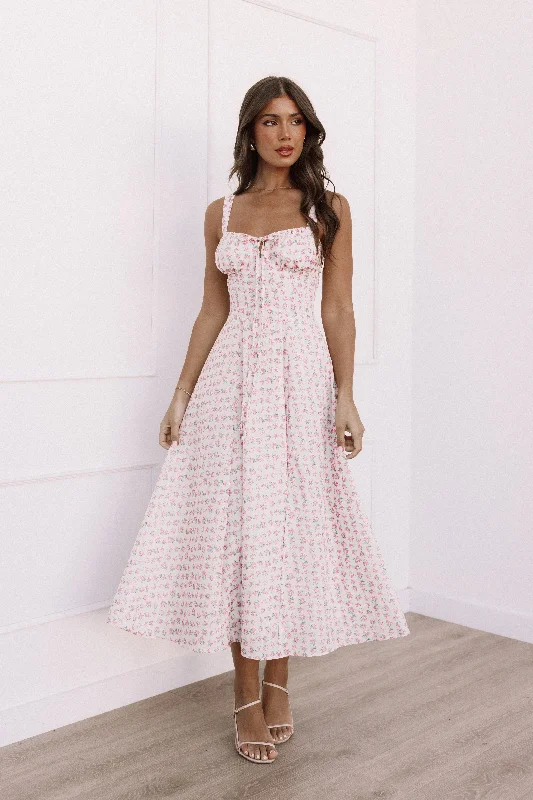 ladies-midi-dress-wedding-guest-Elodie Midi Dress - Pink Floral