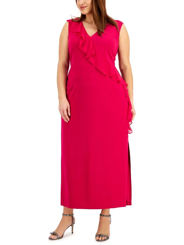 ladies-maxi-dress-keyhole-detail-Plus Womens Scuba Maxi Evening Dress