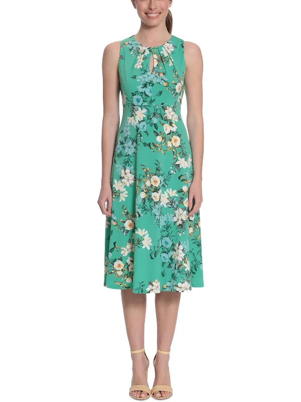 ladies-midi-dress-viral-trend-Plus Womens Floral Print Calf Midi Dress