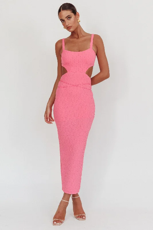 ladies-maxi-dress-insta-worthy-Piera Cut-Out Waist Maxi Dress Hot Pink