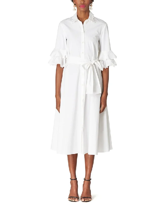 ladies-midi-dress-flared-skirt-Carolina Herrera Elbow Sleeve Midi Shirtdress