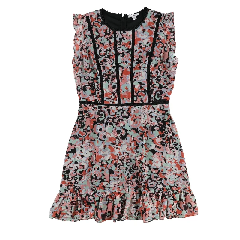 ladies-floral-dress-large-print-bar III Womens Floral Ladder Trim A-line Dress, Multicoloured, 10