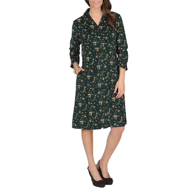 ladies-floral-dress-maternity-style-La Cera Women's Hunter Floral Print Corduroy Dress