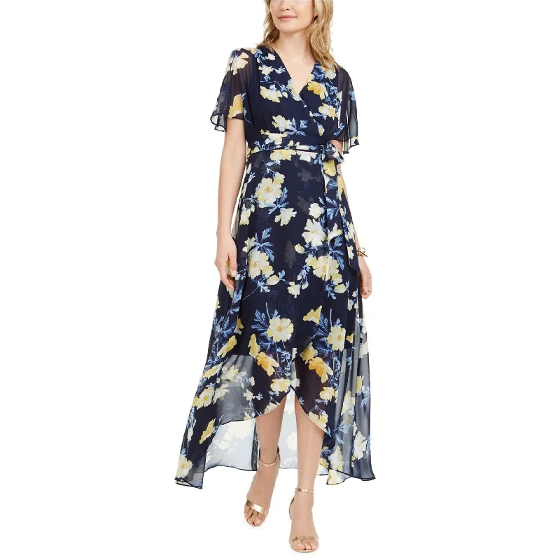 ladies-floral-dress-keyhole-detail-Jessica Howard Womens Floral High-Low Maxi Dress, Blue, 6