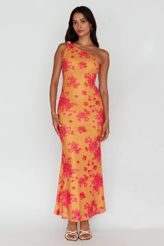 ladies-maxi-dress-spring-fashion-Portland One-Shoulder Jersey Maxi Dress Floral Orange