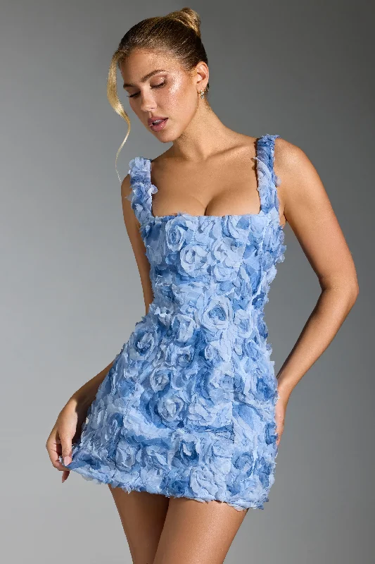 ladies-mini-dress-tiktok-famous-Floral-Appliqué Corset Mini Dress in Blue