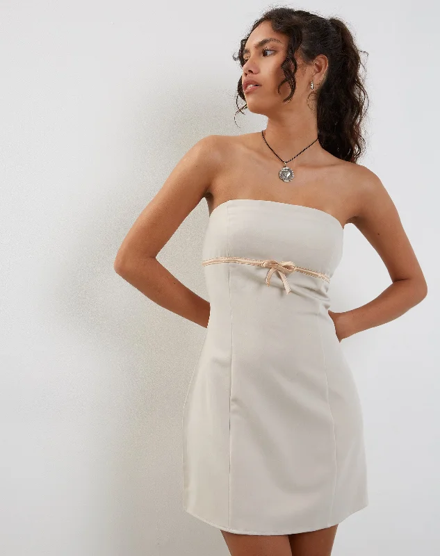 ladies-mini-dress-effortless-style-Merila Bandeau Mini Dress in Ivory Soft Tailoring