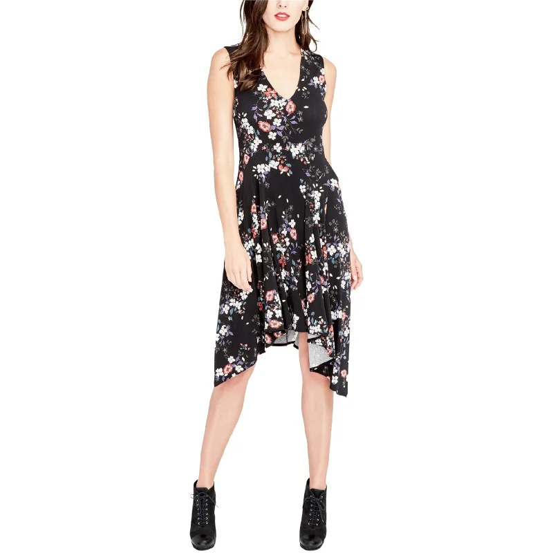 ladies-floral-dress-viral-trend-Rachel Roy Womens Floral Print Asymmetrical Dress, Black, Large