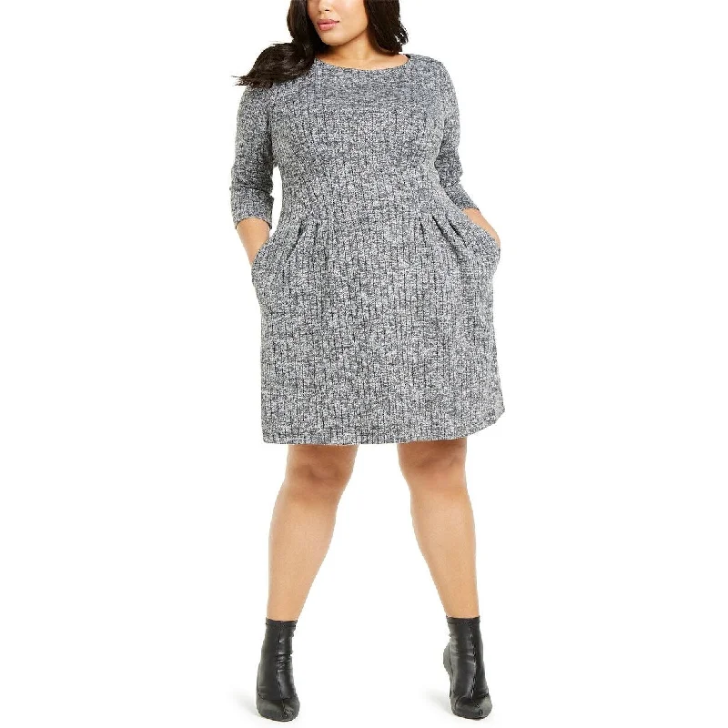 ladies-trumpet-dress-boho-style-Connected Women's Plus Size Fit & Flare Sweater Dress Gray Size 20W