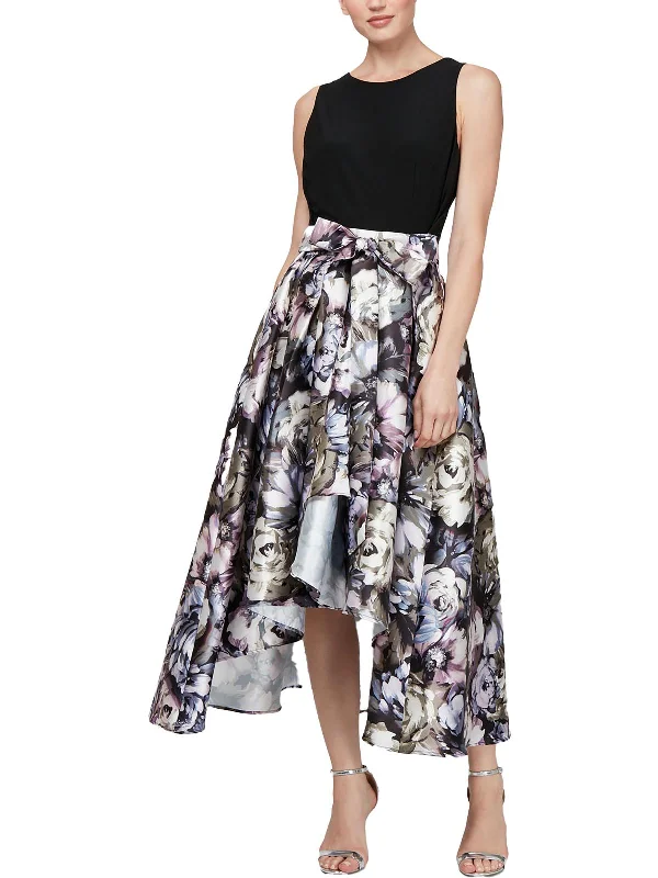 ladies-midi-dress-70s-inspired-Petites Womens Floral Print Midi Evening Dress