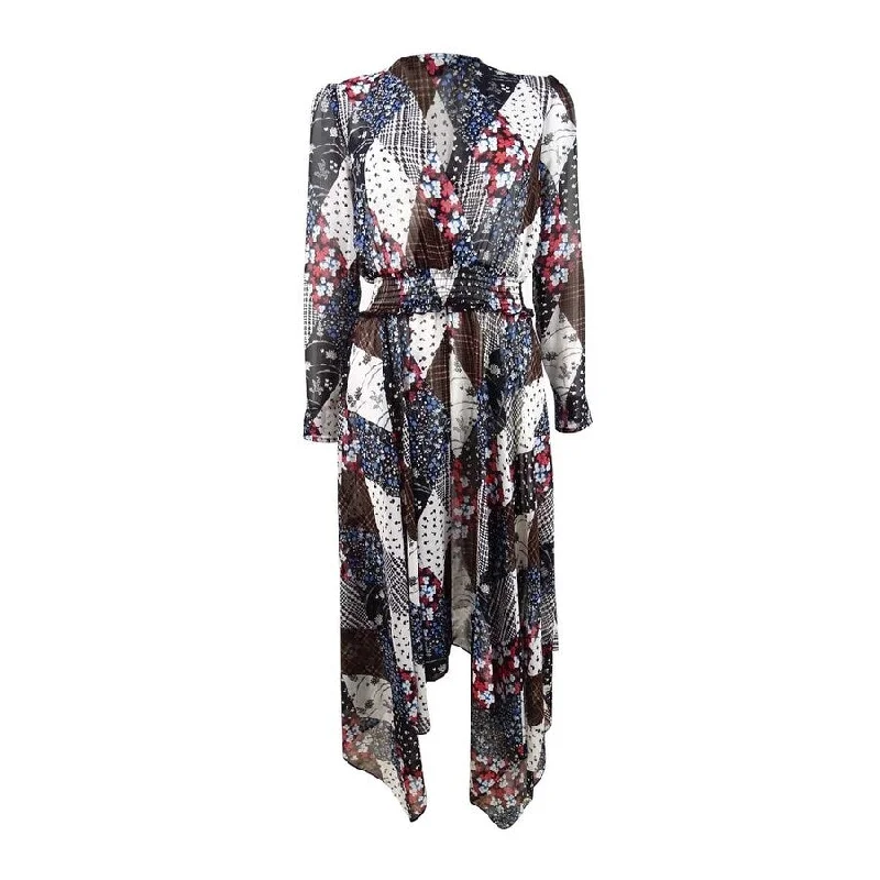 ladies-floral-dress-ecru-neutral-Tommy Hilfiger Womens Floral High-Low Dress, Multicoloured, X-Small