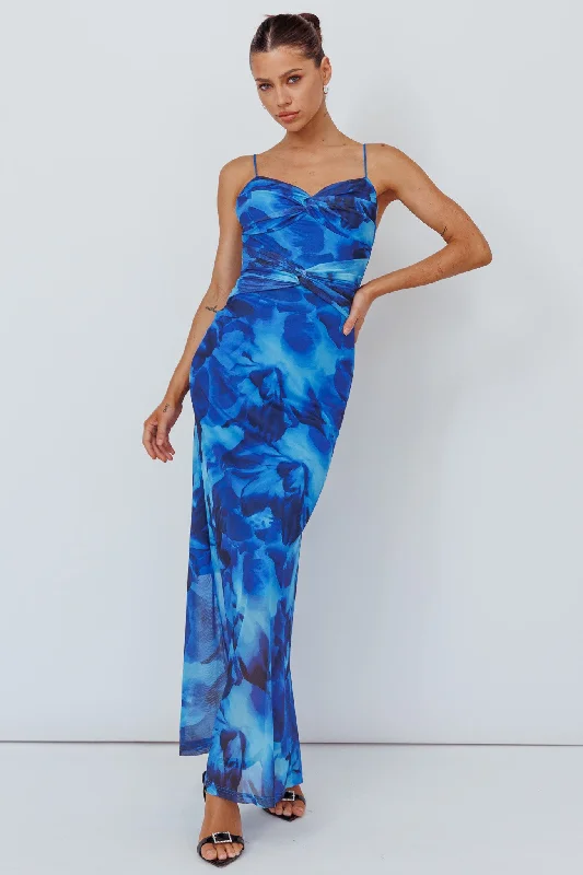 ladies-maxi-dress-evening-wear-Beulah Twist Bodice Maxi Dress Floral Blue