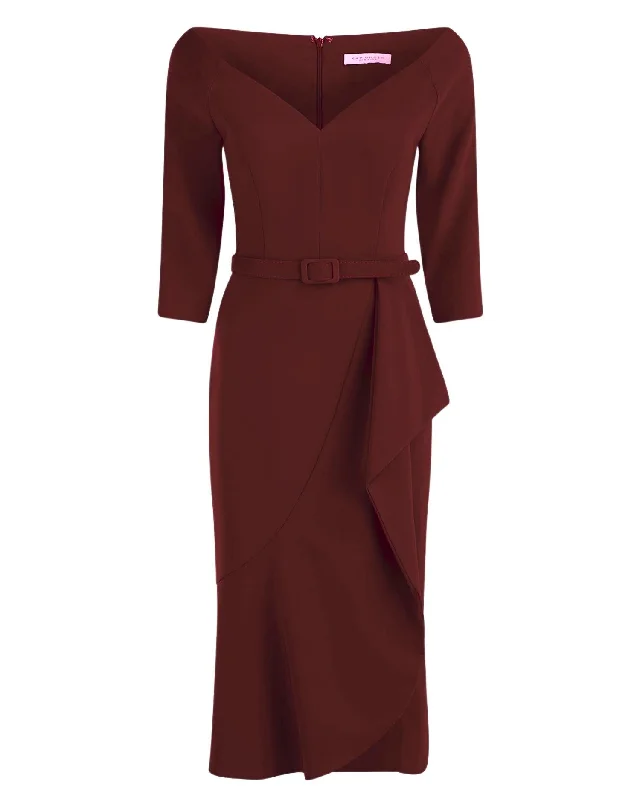 ladies-midi-dress-satin-finish-Izzy Midi Dress In Molasses